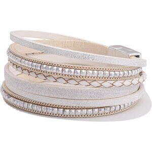 Boho Leather Wrap Bracelet 8 Inches Layered Jewelry for Women Casual